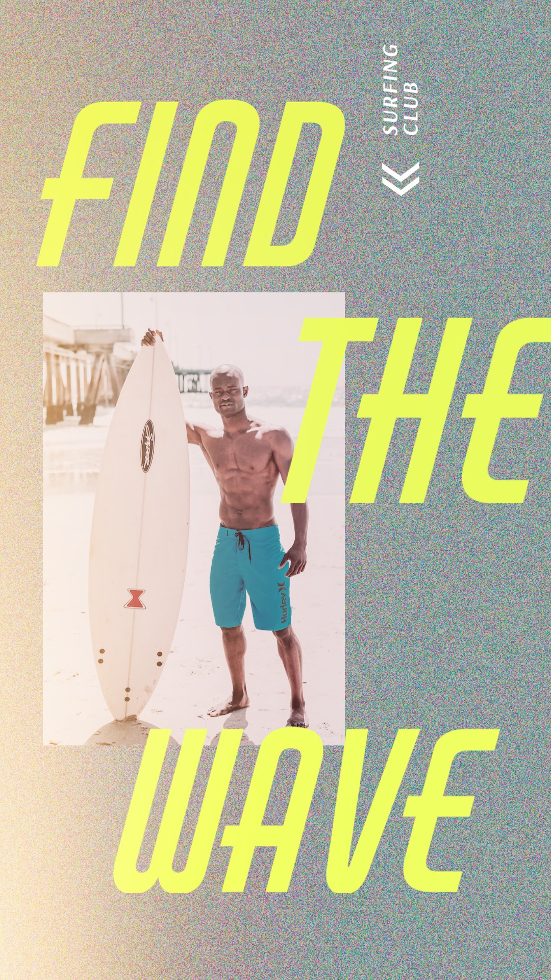 Find the wave man on the beach holding a surfboard summer story template