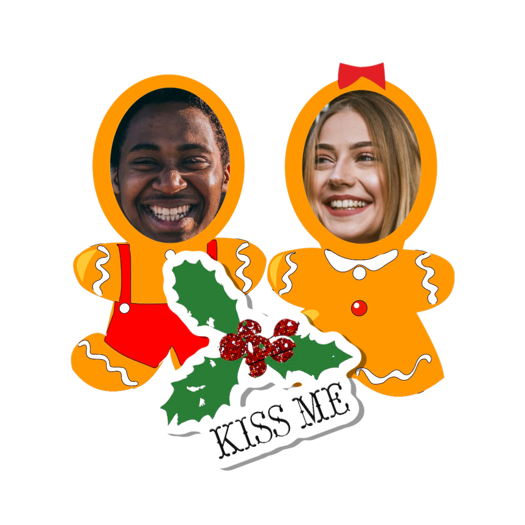 A Picture Of A Man And A Woman With A Gingerbread Man Christmas Stickers Template