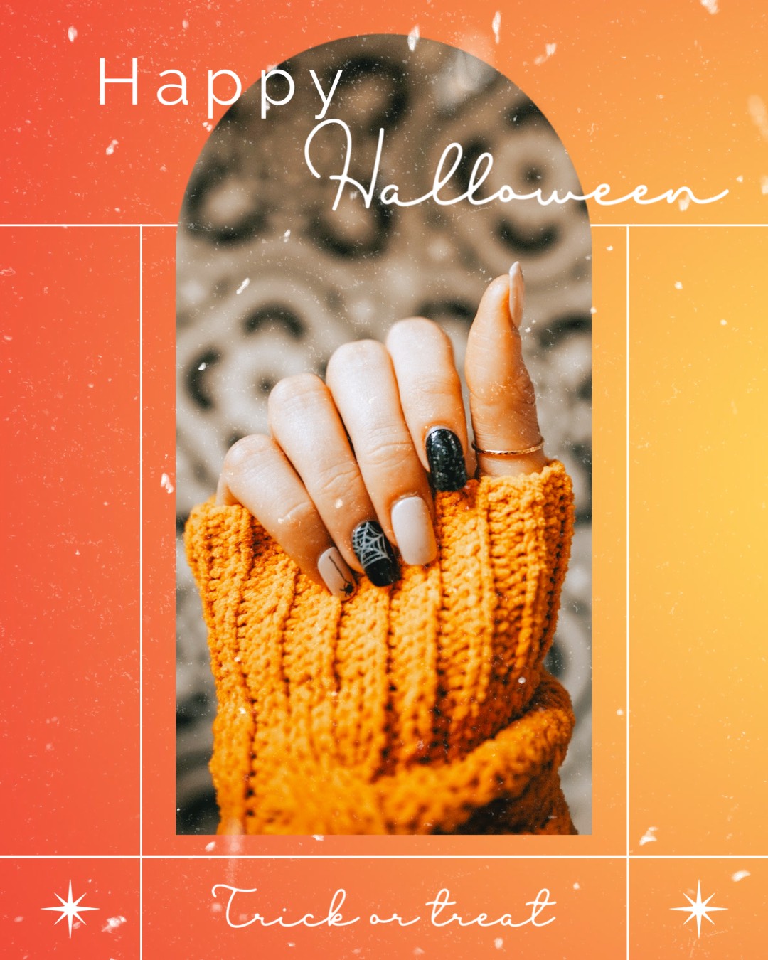 A Woman'S Hand With A Yellow Sweater And Black Nail Polish Halloween Template