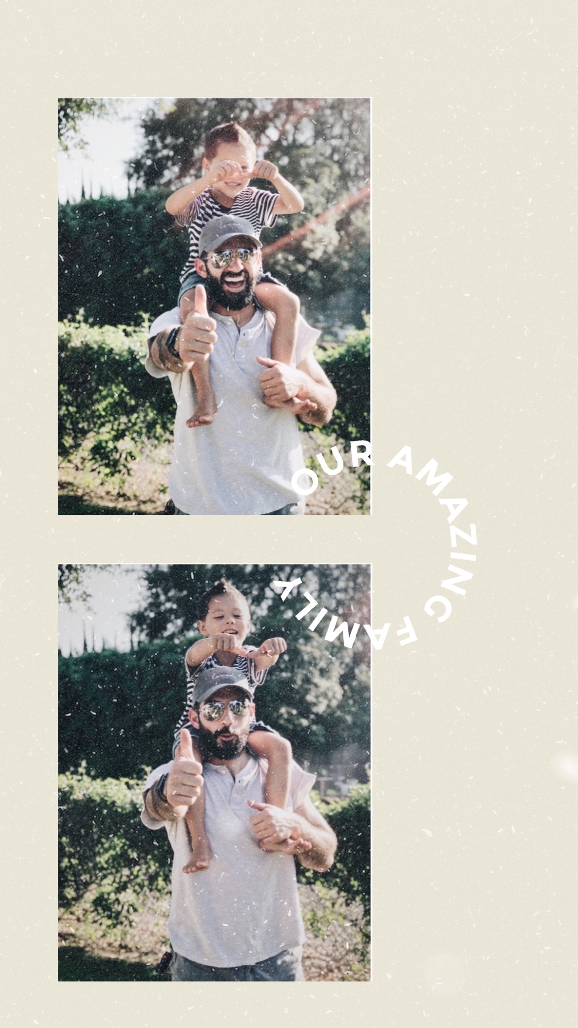 Father and son smiling happy family template