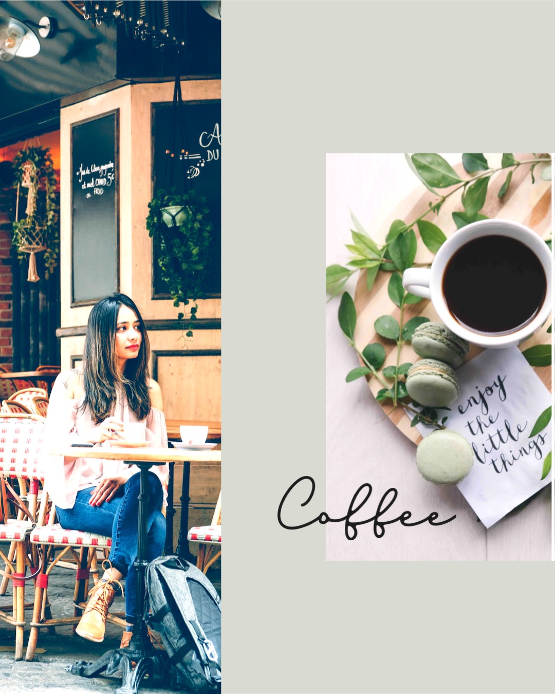 A Woman Sitting At A Table Next To A Cup Of Coffee Foodie Template