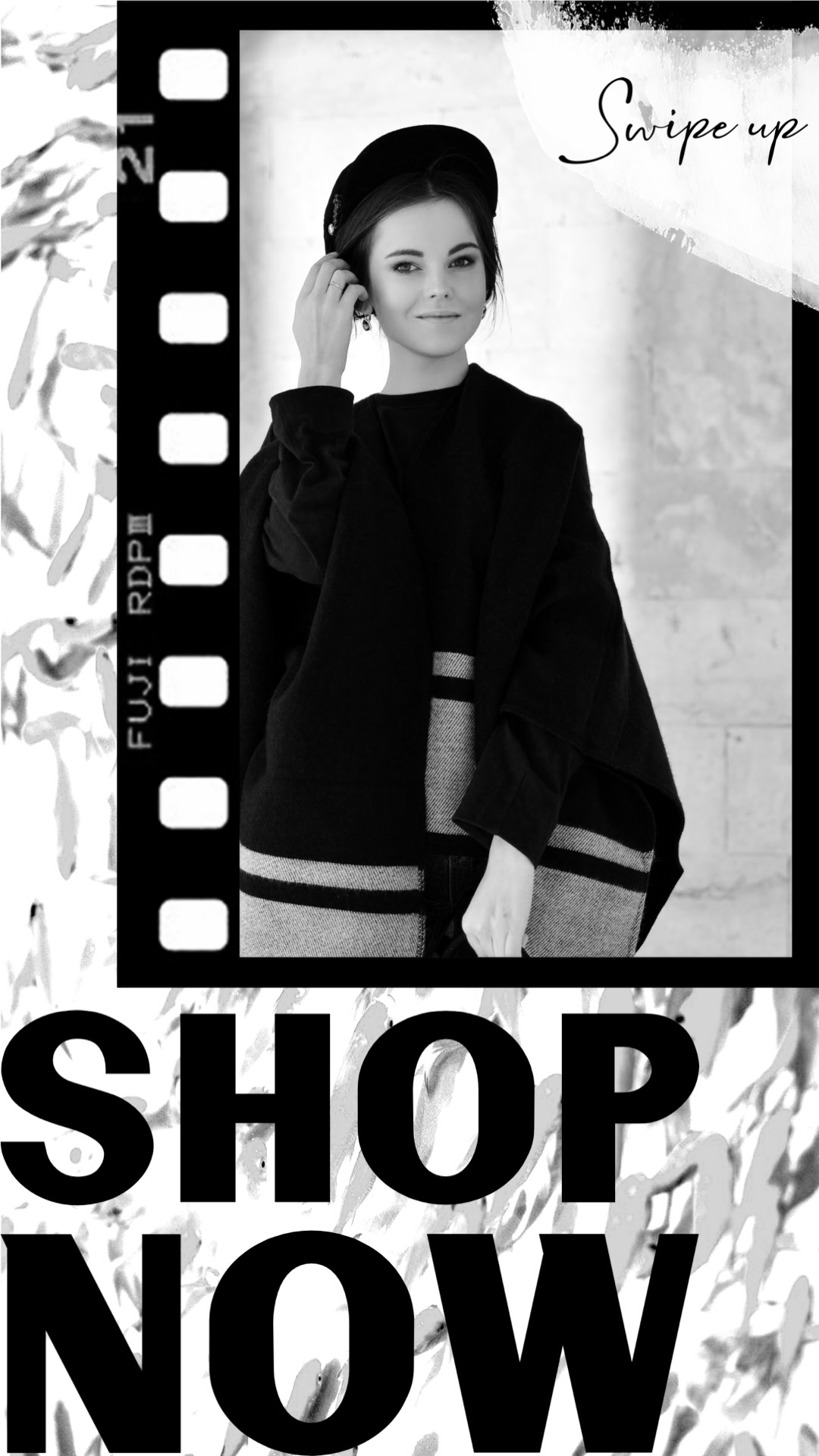 Shop Now Black And White Photo Of A Woman In A Black Coat Film Noir Template