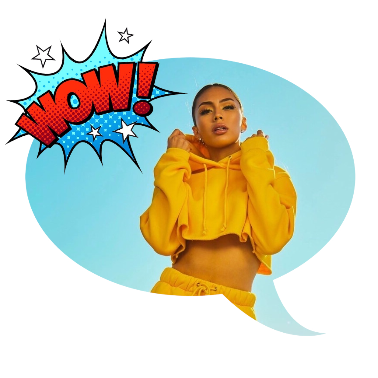 A Woman In A Yellow Top With A Speech Bubble Wow Whatsapp Sticker Template