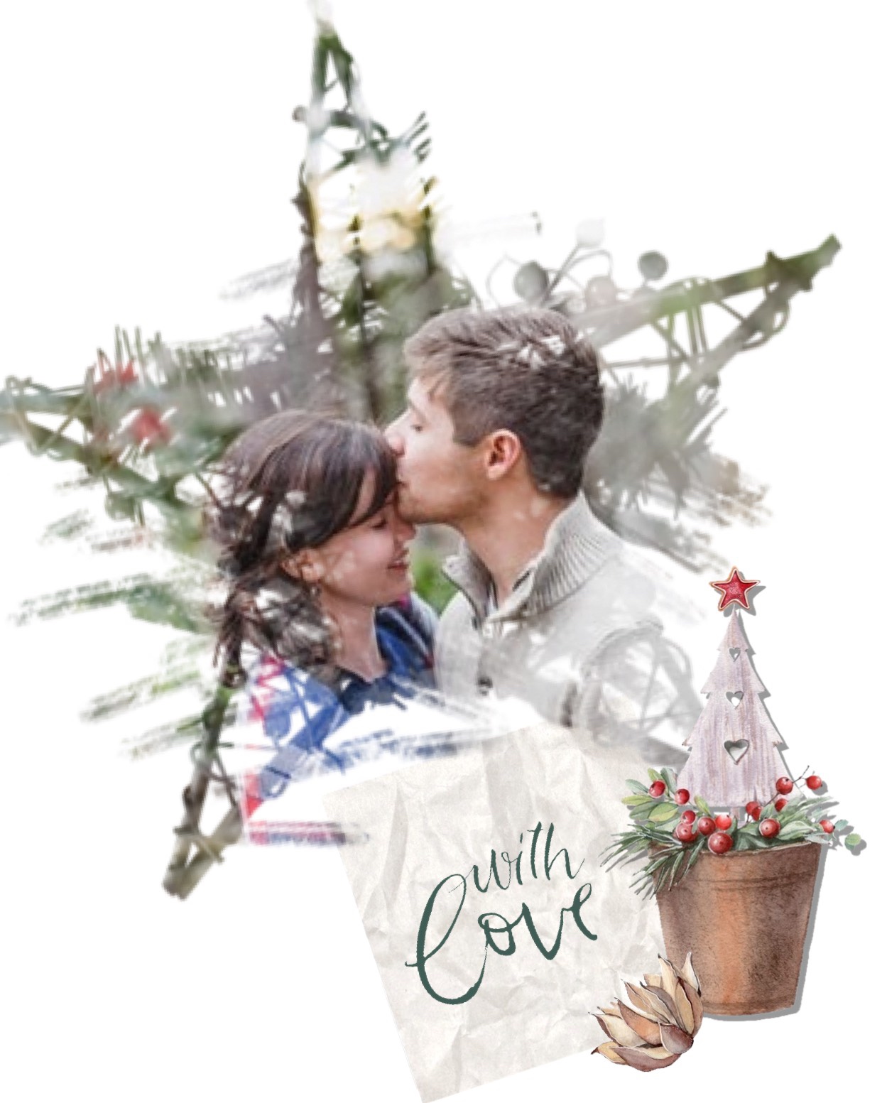 A Picture Of A Couple Kissing In Front Of A Christmas Tree Merry Christmas Template