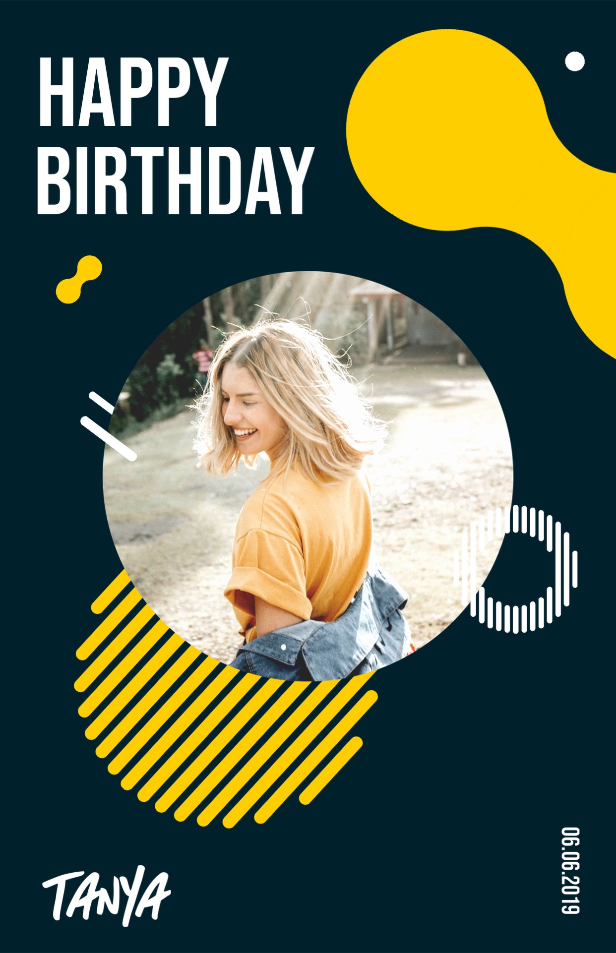 Woman smiling happy birthday abstract template