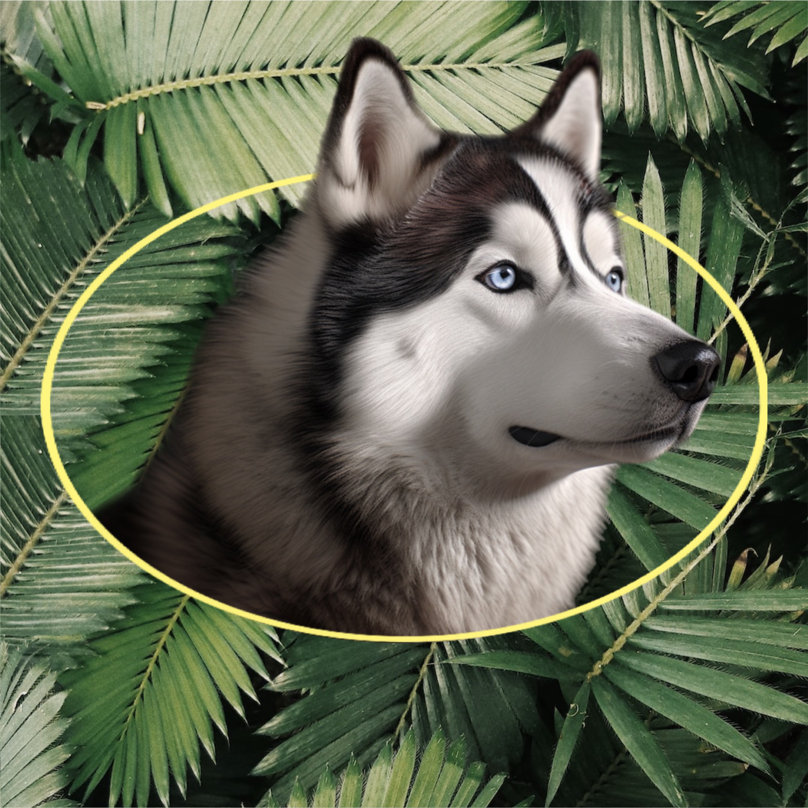 yellow and Green colours template, minimalistic, cute husky dog, dogs and cats profile pic magic templates 