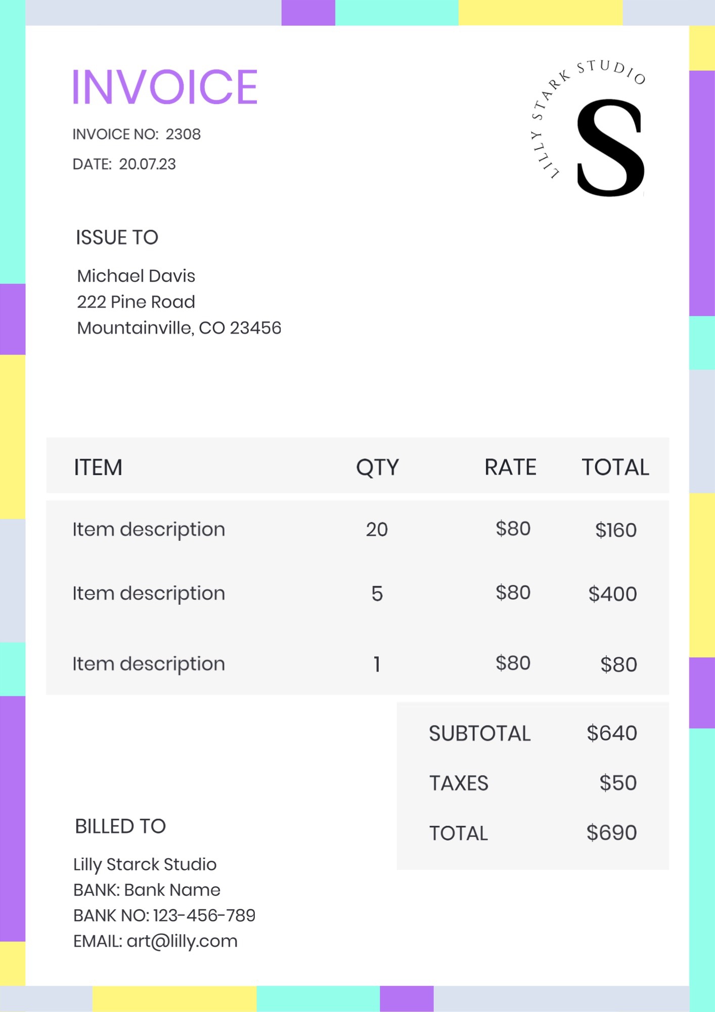  small business colorful geometric invoice template 