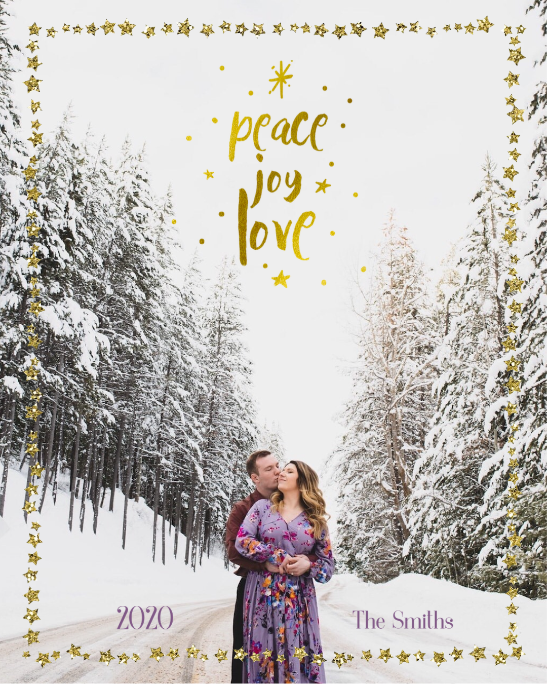 A Couple Kissing In The Middle Of A Snowy Road Merry Christmas Template