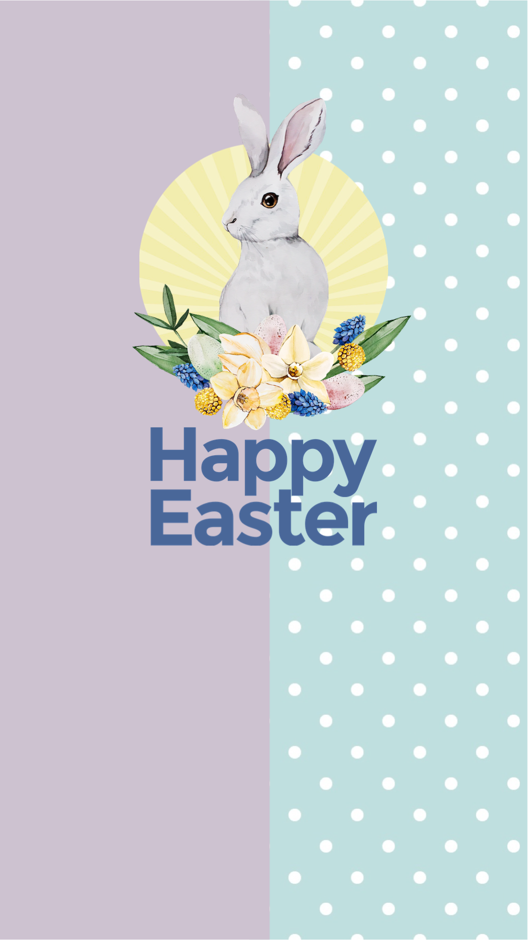 A Happy Easter Card With A Bunny And Flowers Zoom Backgrounds Template
