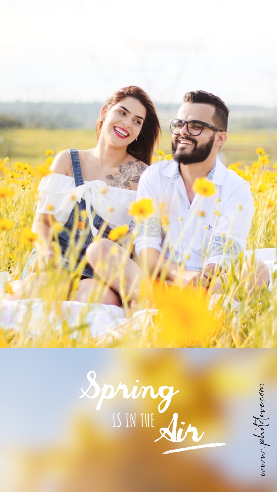 A Man And Woman Sitting In A Field Of Flowers Spring Story Template