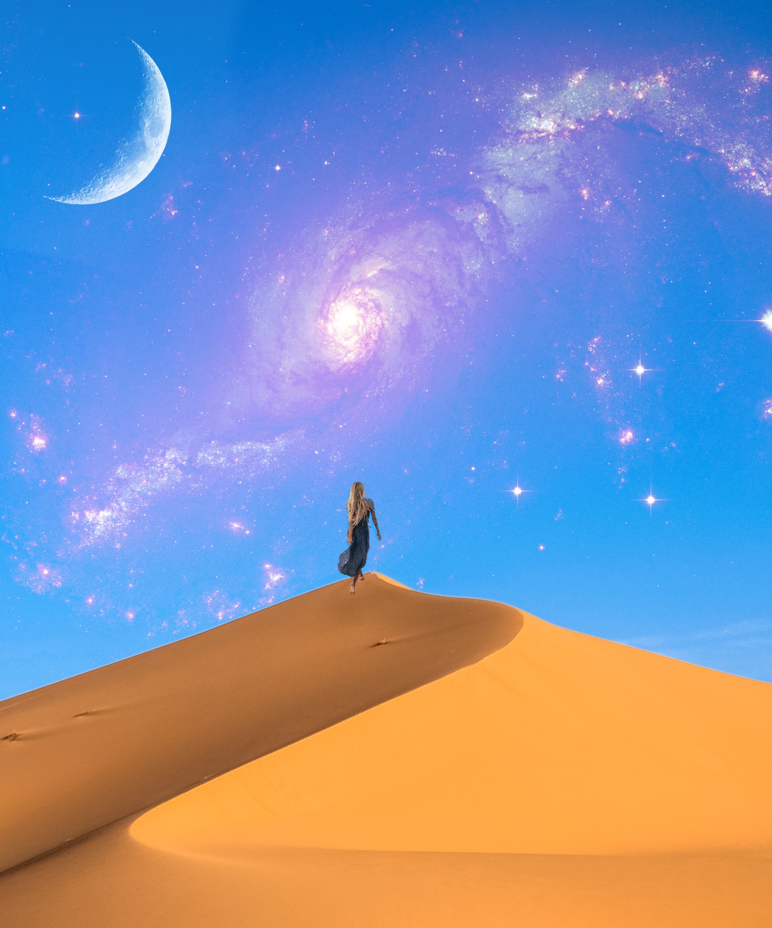 A Person Standing On Top Of A Sand Dune Collage Art Template