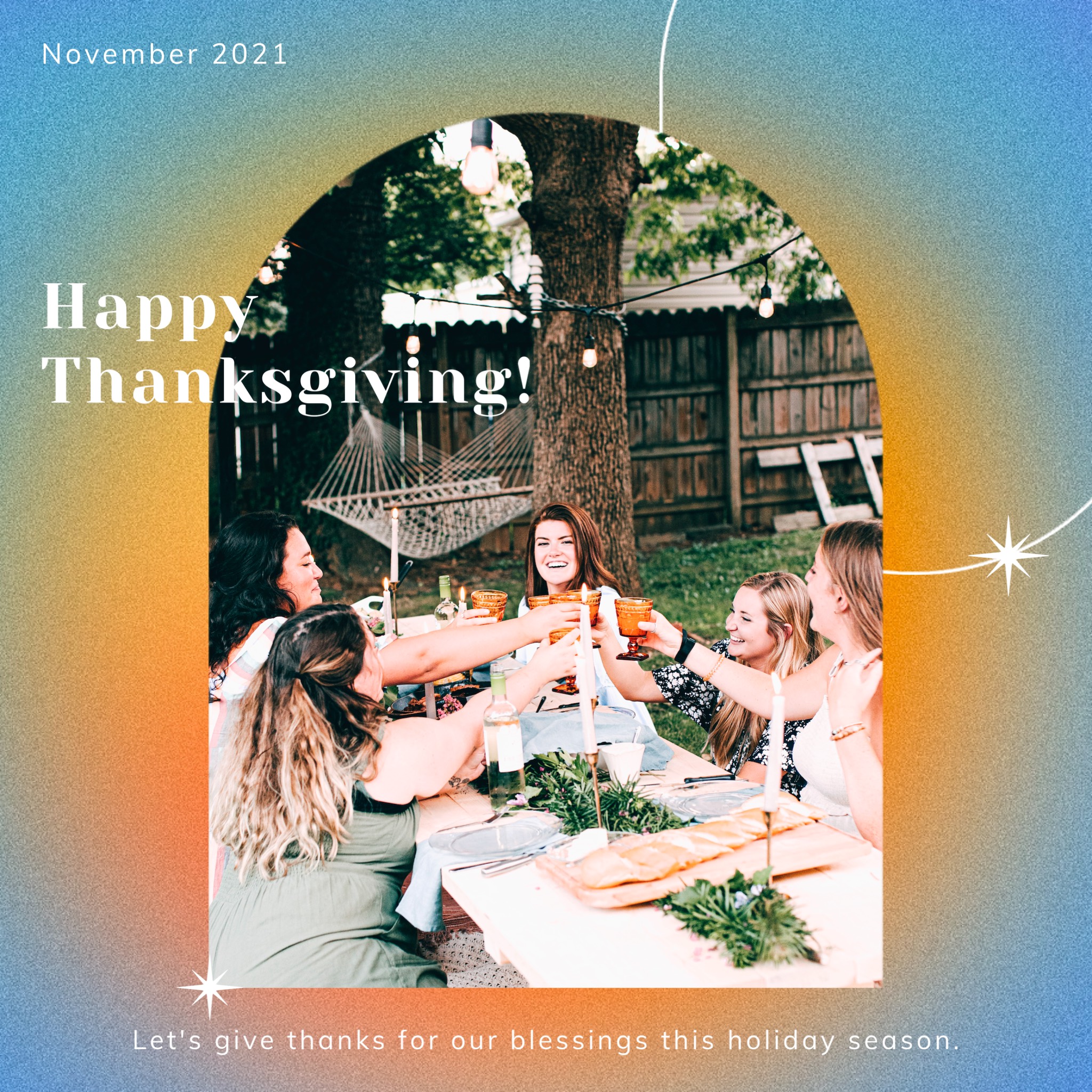 A Group Of Women Sitting Around A Table With Food Thanksgiving Template