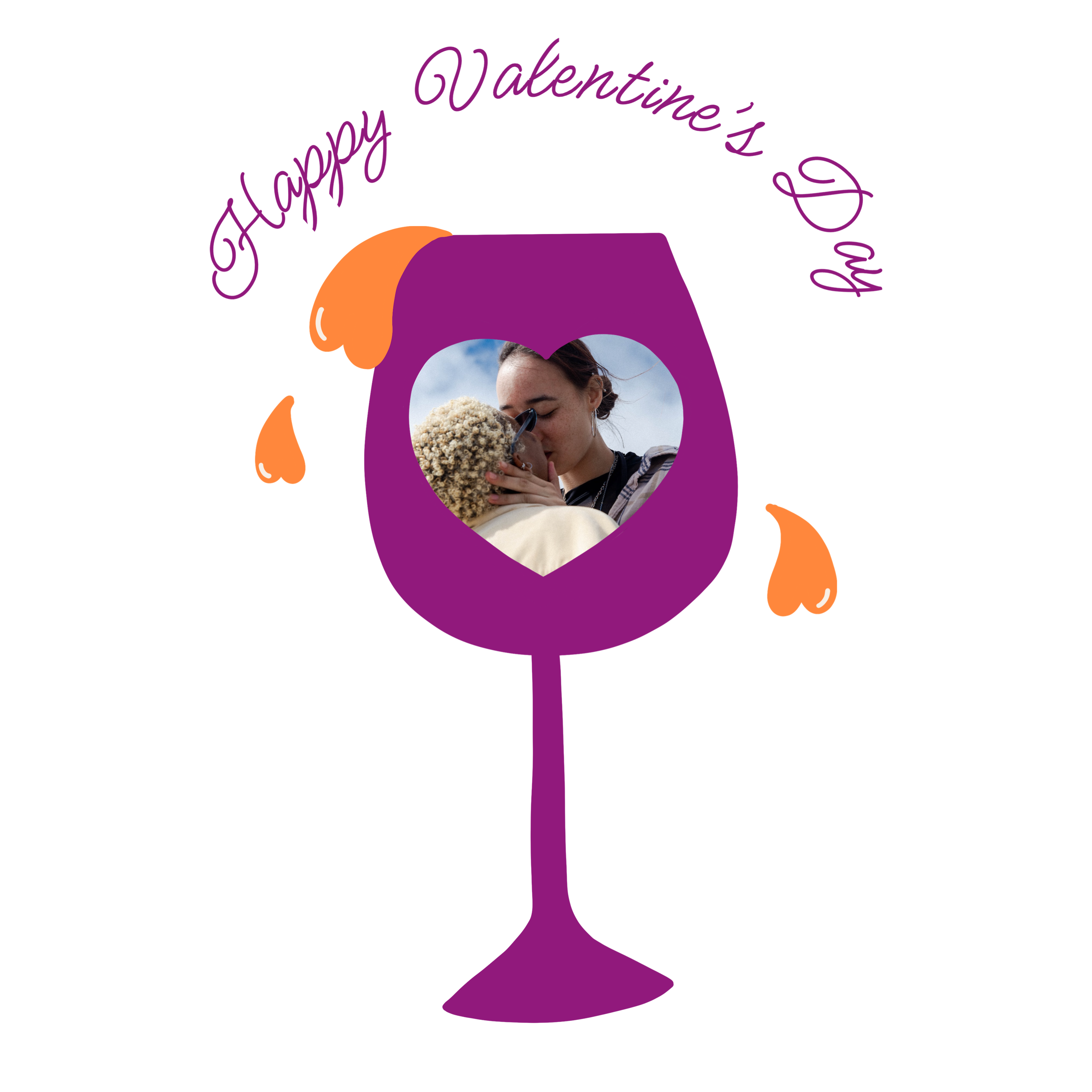 A Purple Wine Glass With A Picture Of A Man Kissing A Woman Love Stickers Template