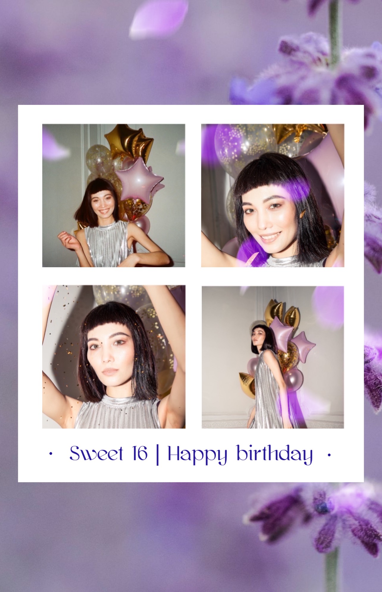 Sweet 16 happy birthday purple template