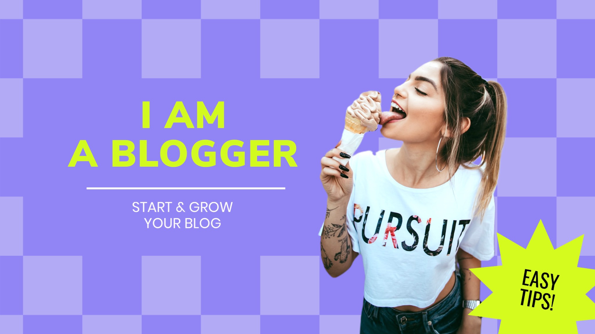 A Woman Eating A Donut With The Words I Am A Blogger Magic Youtube Thumbnail Template
