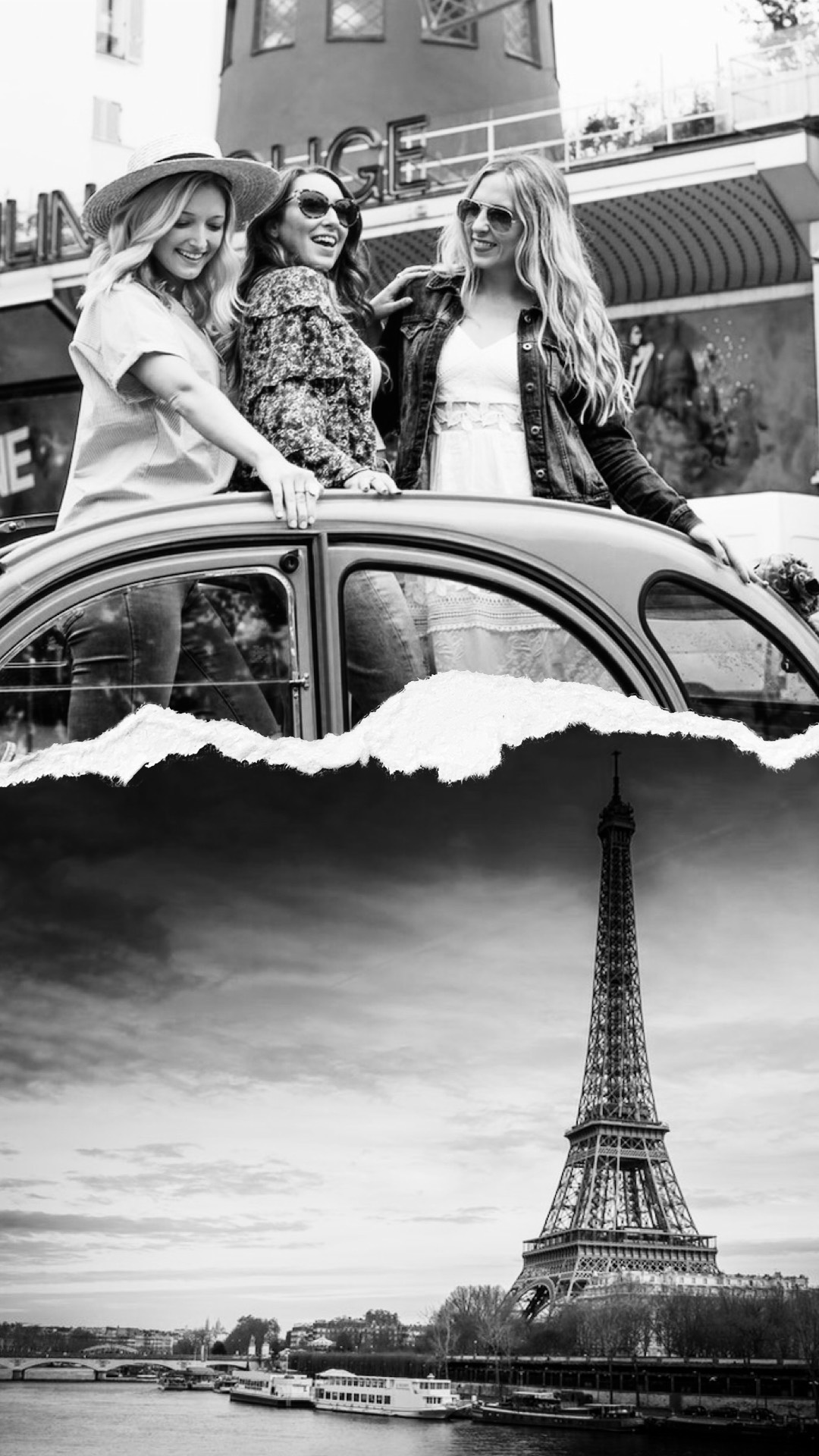A Black And White Photo Of A Group Of Women & Eiffel Paris Template