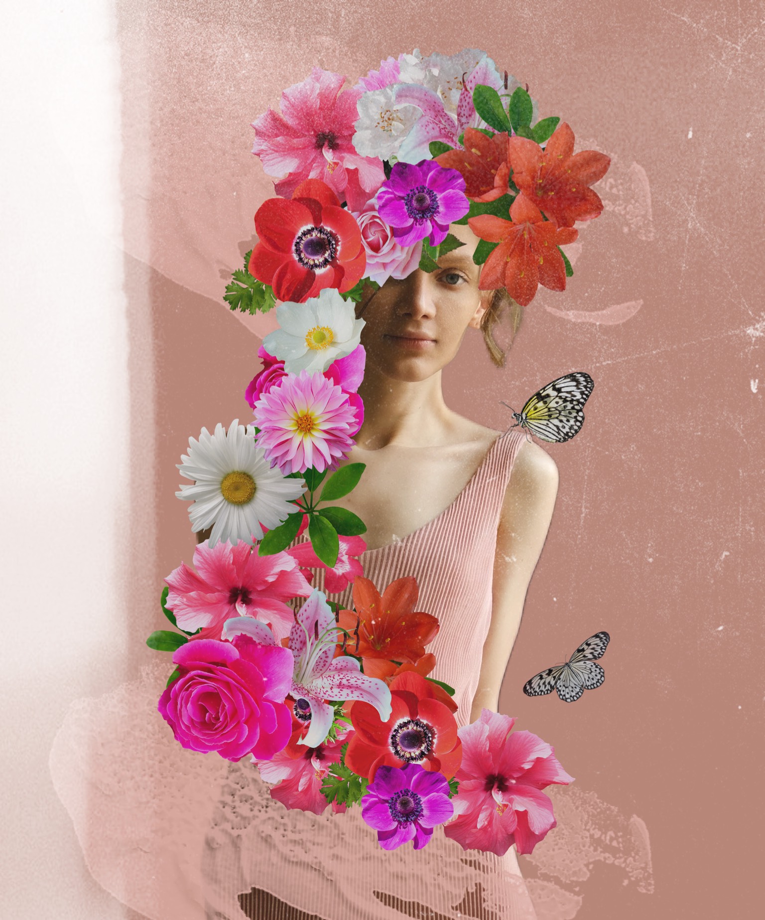 digital flowers collage women with botanical elements 