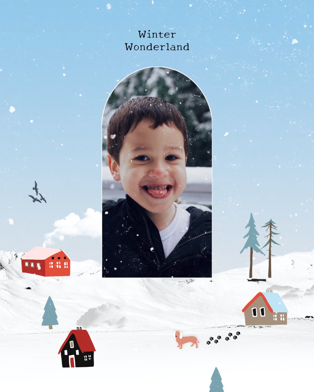 Boy and winter wonderland snowy village Winter Wonderland template