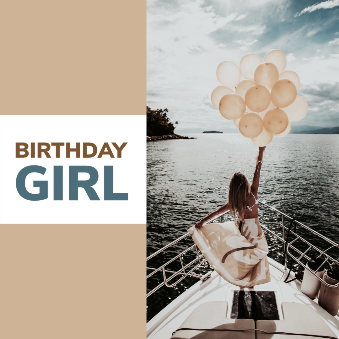 A Woman On A Boat Holding Balloons In The Air Grids Template