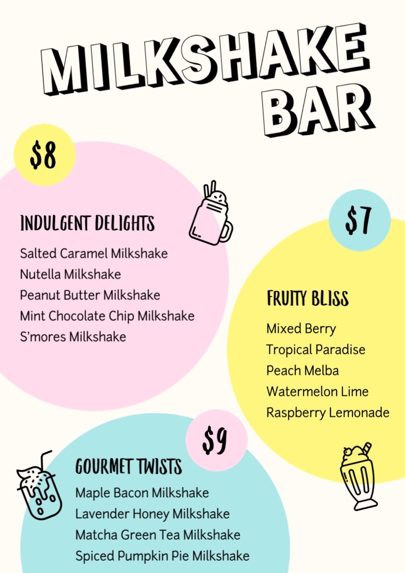 milkshake bar menu template