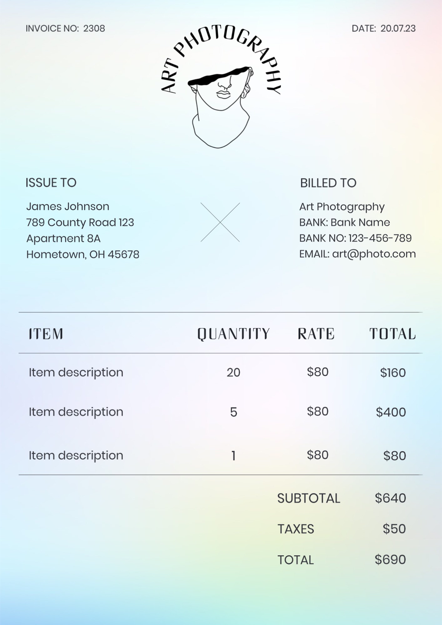  small business bright Gradient invoice template 