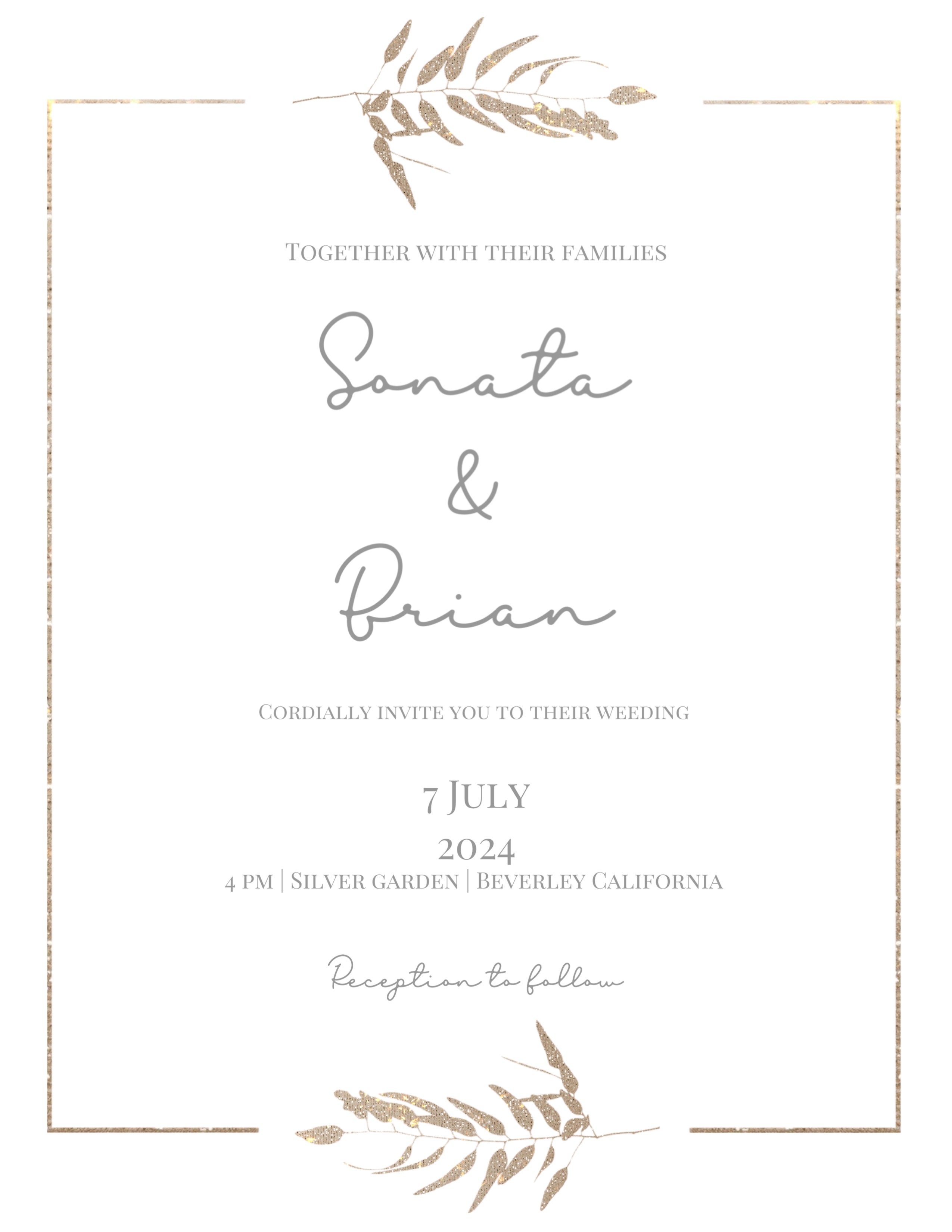 A White And Gold Wedding Card With A Gold Border Wedding Template