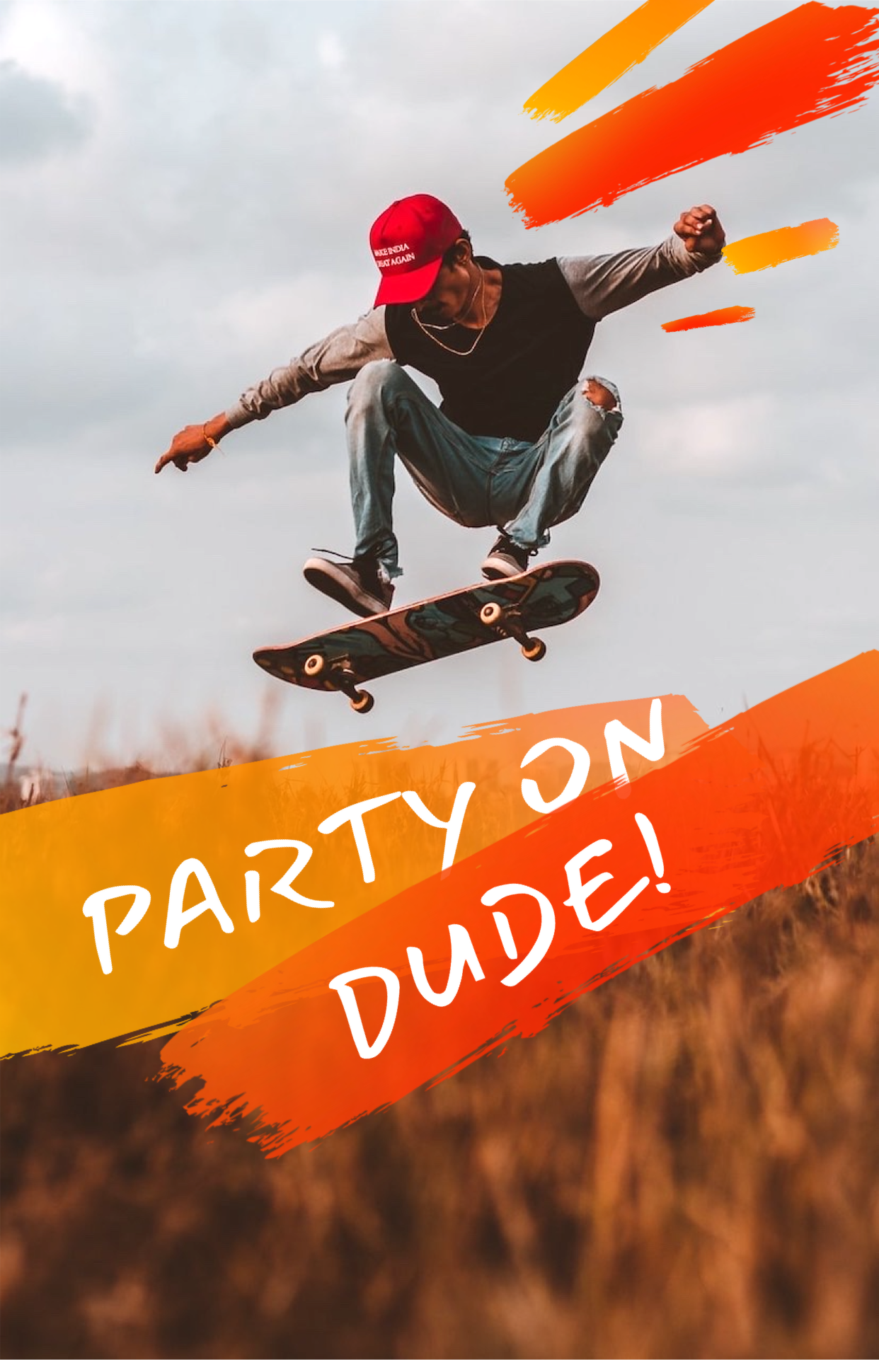 Party On Dude! Man Skating Happy Birthday Template