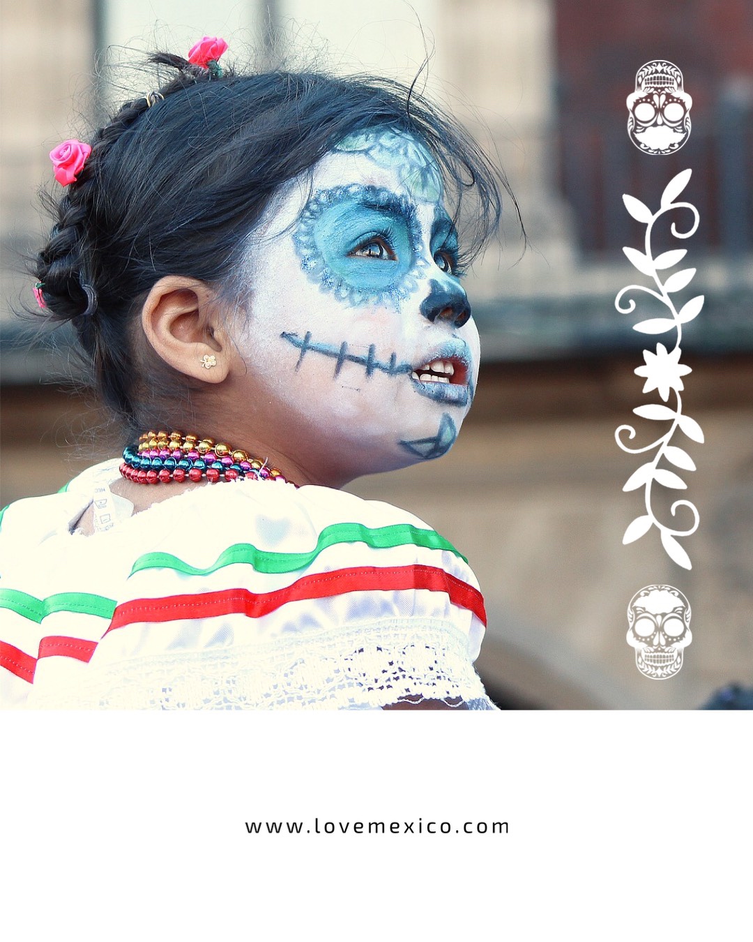 A Young Girl With Blue Makeup And Face Paint Day Of The Dead Template
