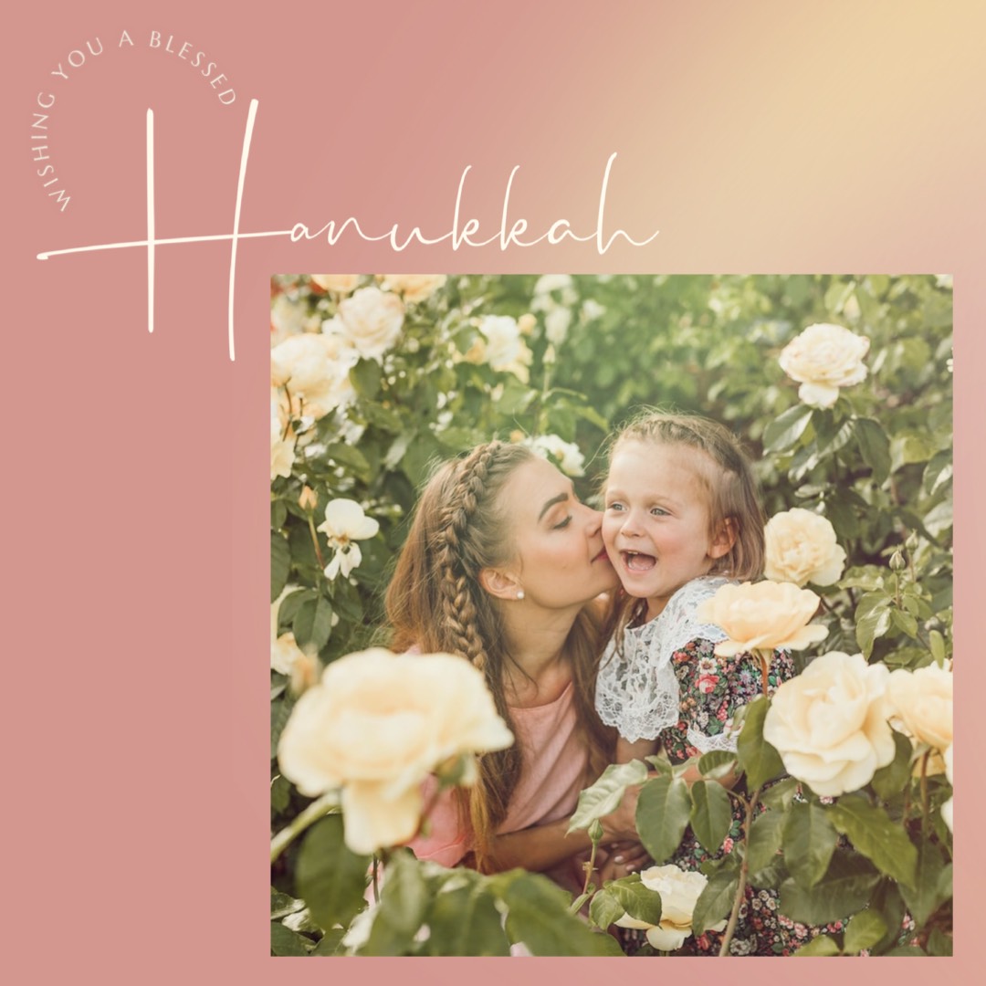 floral pastel Hanukkah holiday Family Photo Greetings Instagram Post Template