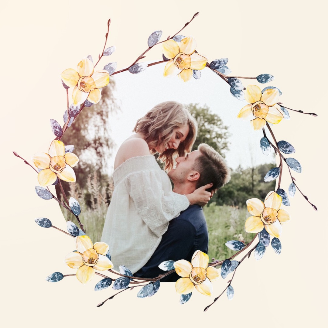 A Picture Of A Man And A Woman In A Floral Frame Hello Spring Template