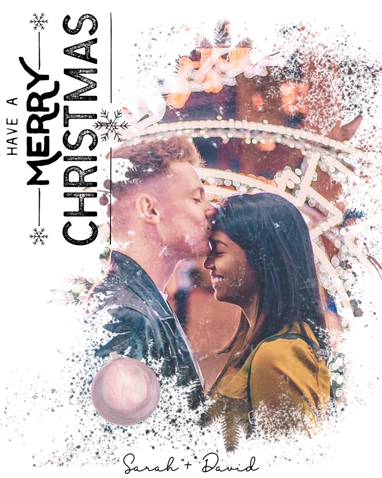 A Man And A Woman Kissing In Front Of A Ferris Wheel Merry Christmas Template