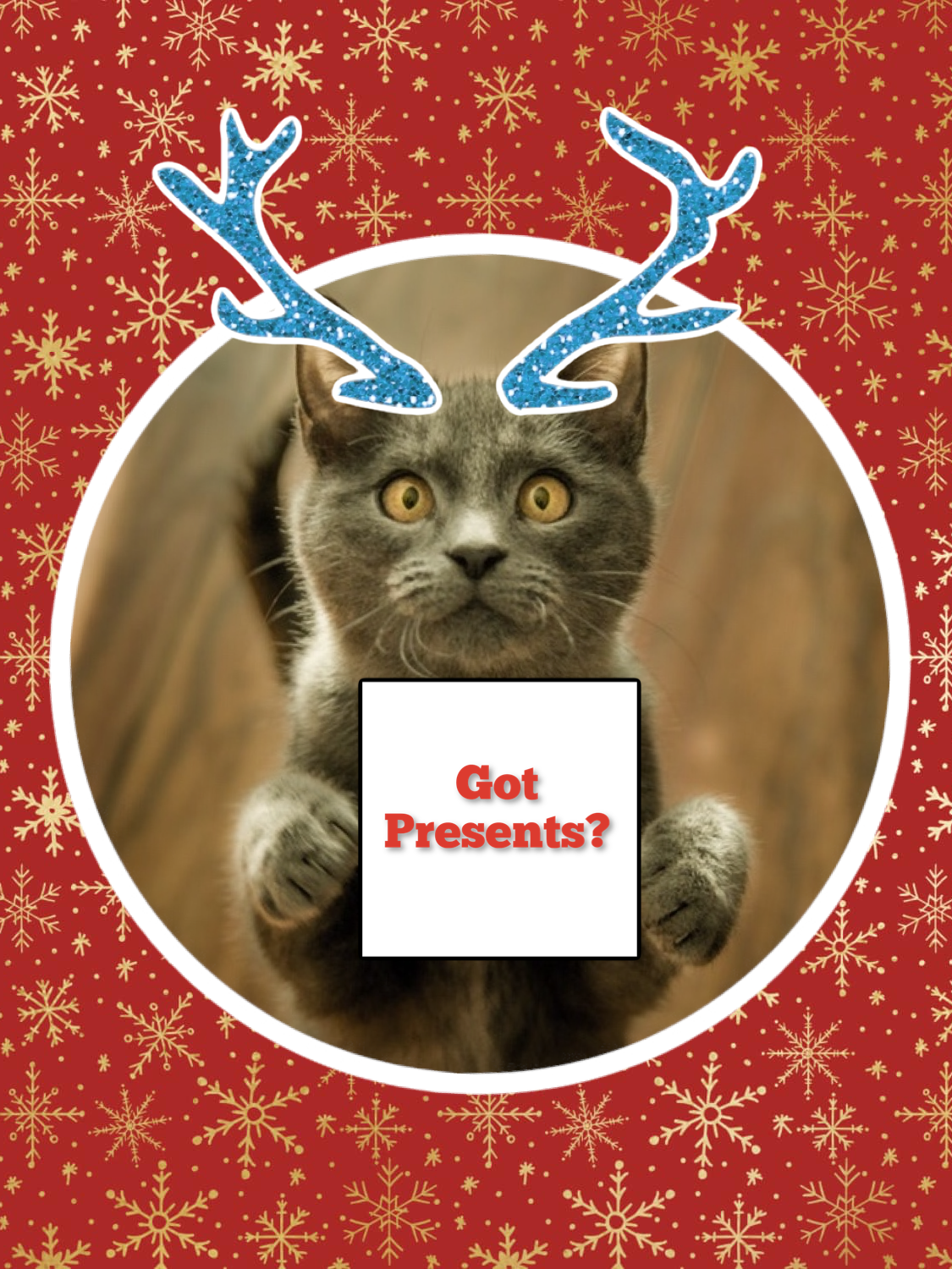 Got Presents? A Picture Of A Cat With Antlers On Its Head Template