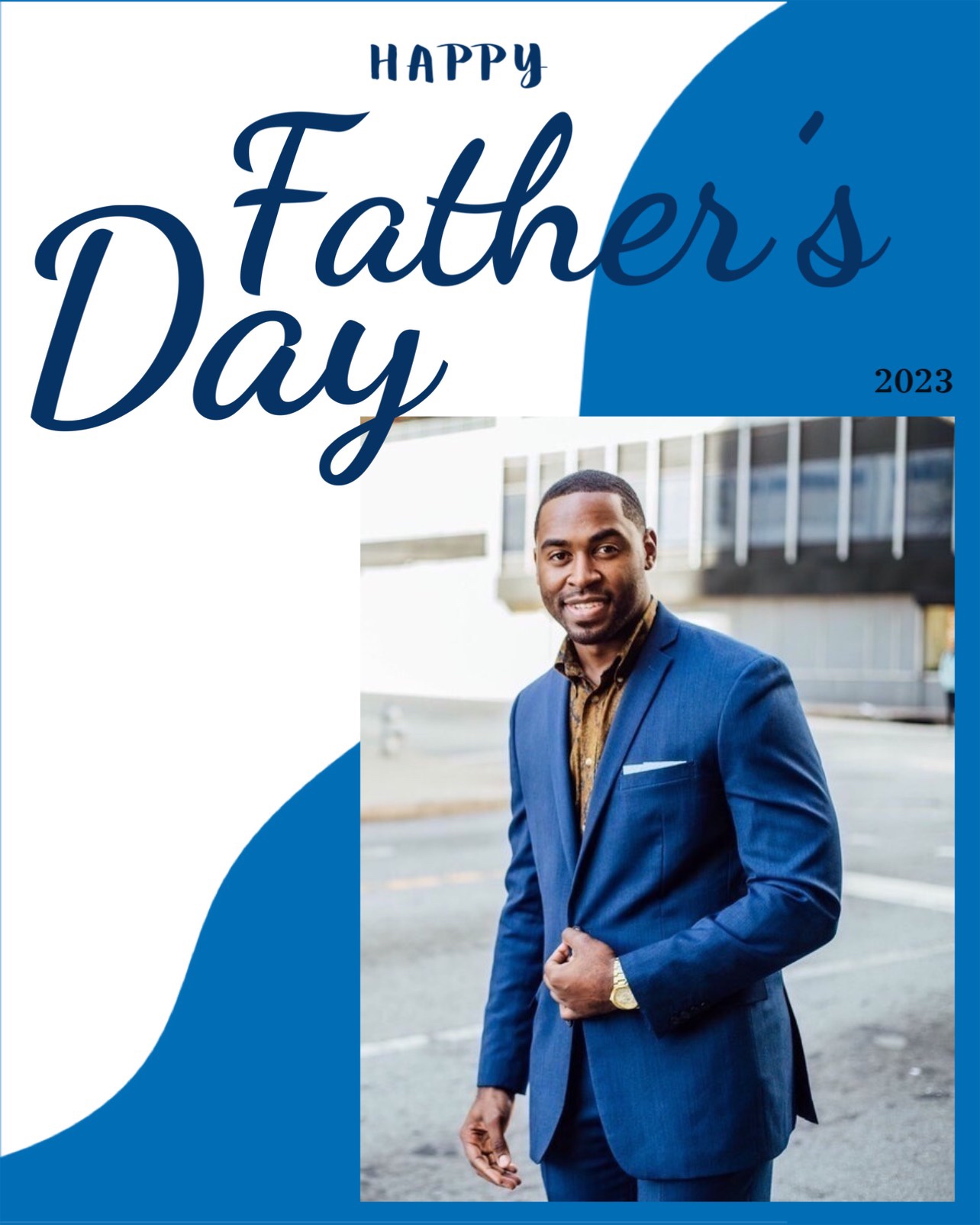 Father’s Day story template blue and white man in blue suit 