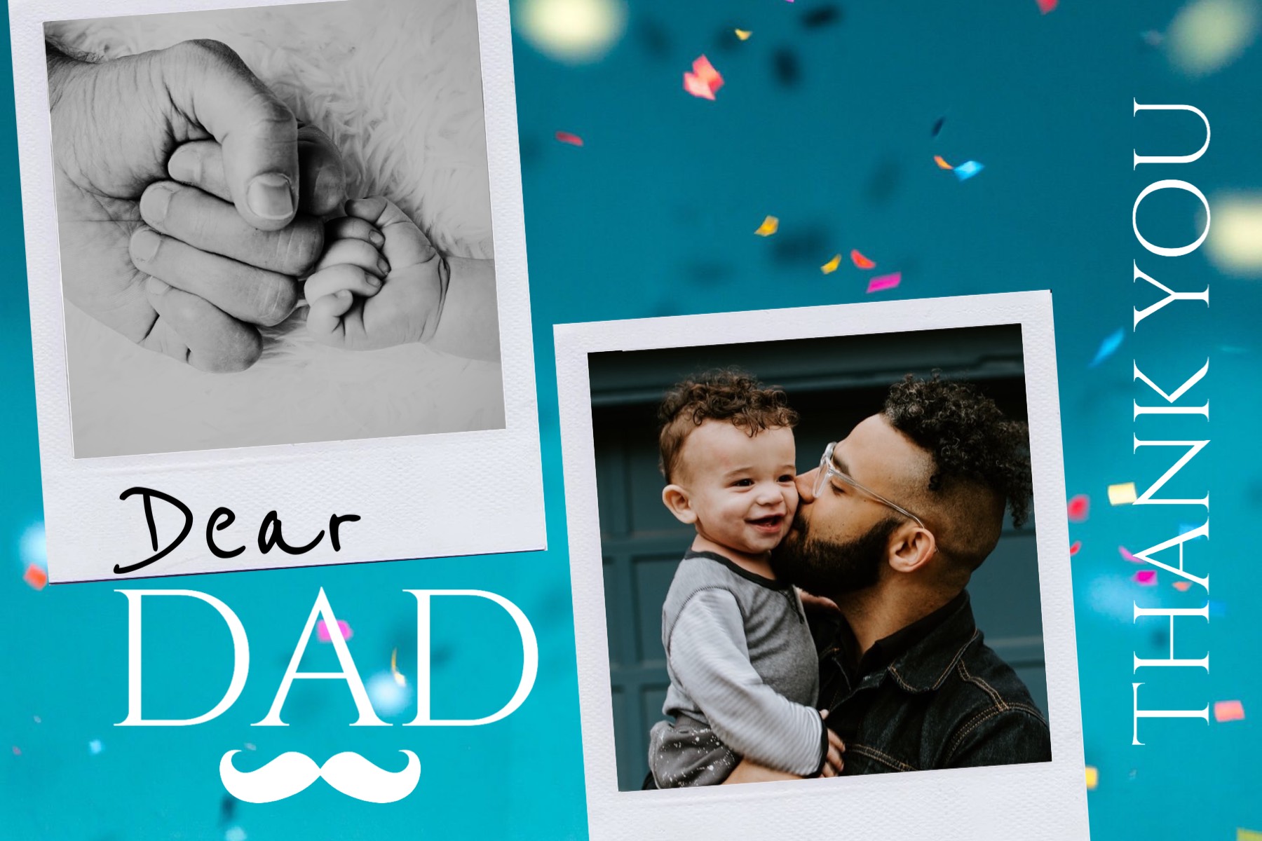 A Father'S Day Card With A Picture Of A Baby And A Hand Holding Thank You Template