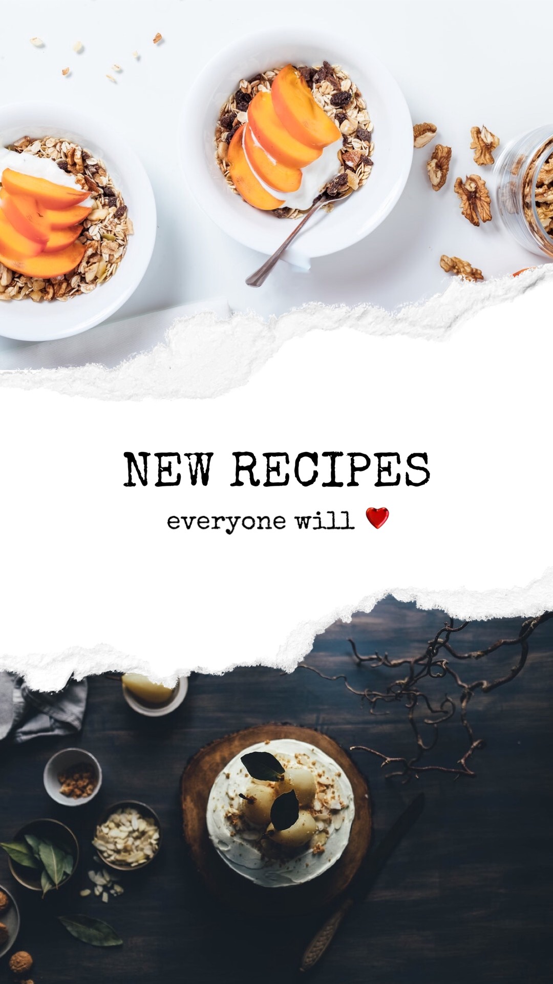 New Recipes Everyone Will Love. Bowls Of Food And A Plate Of Fruit Template