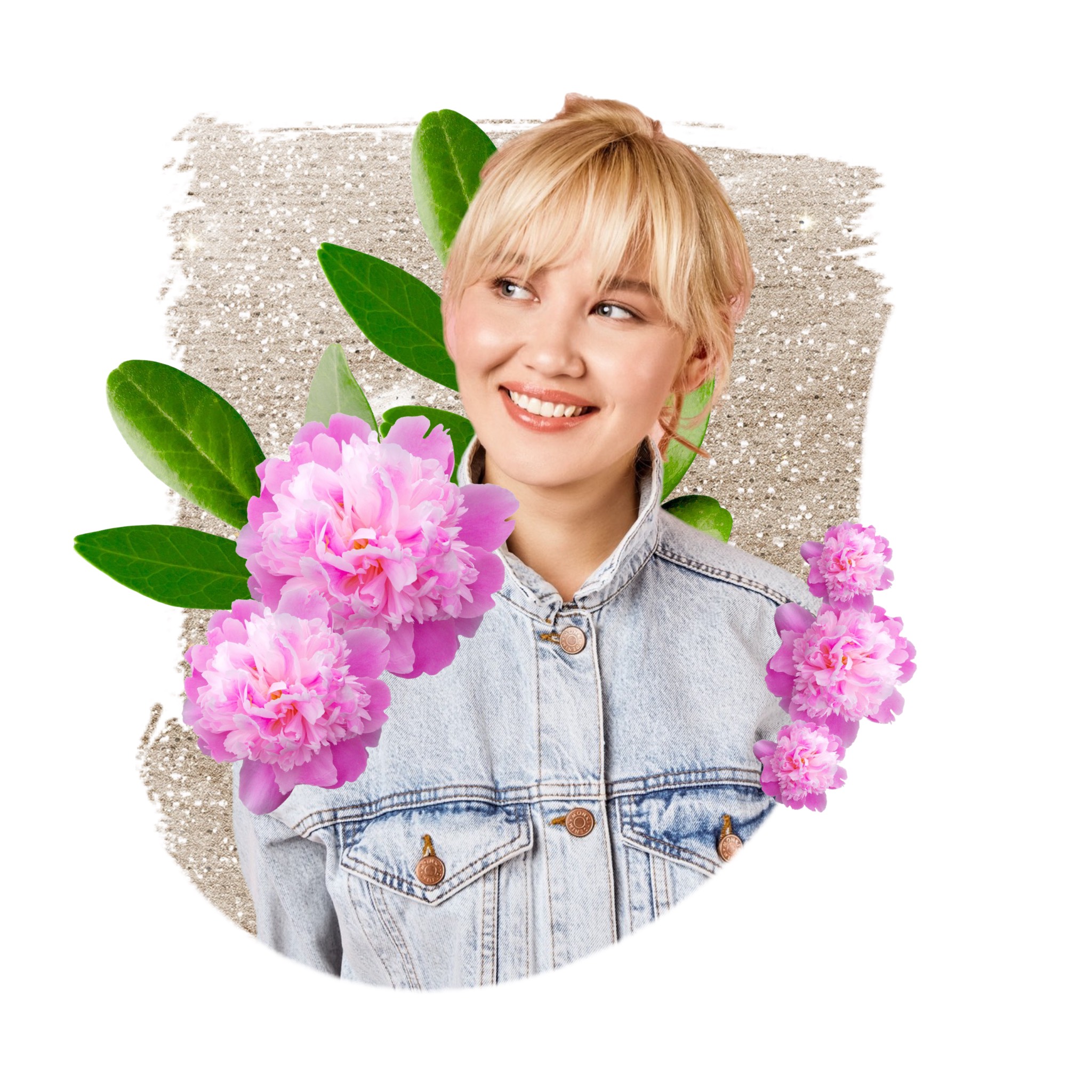 A Woman With A Green Leaf and flowers with glitter background Magic Profile Pics Template
