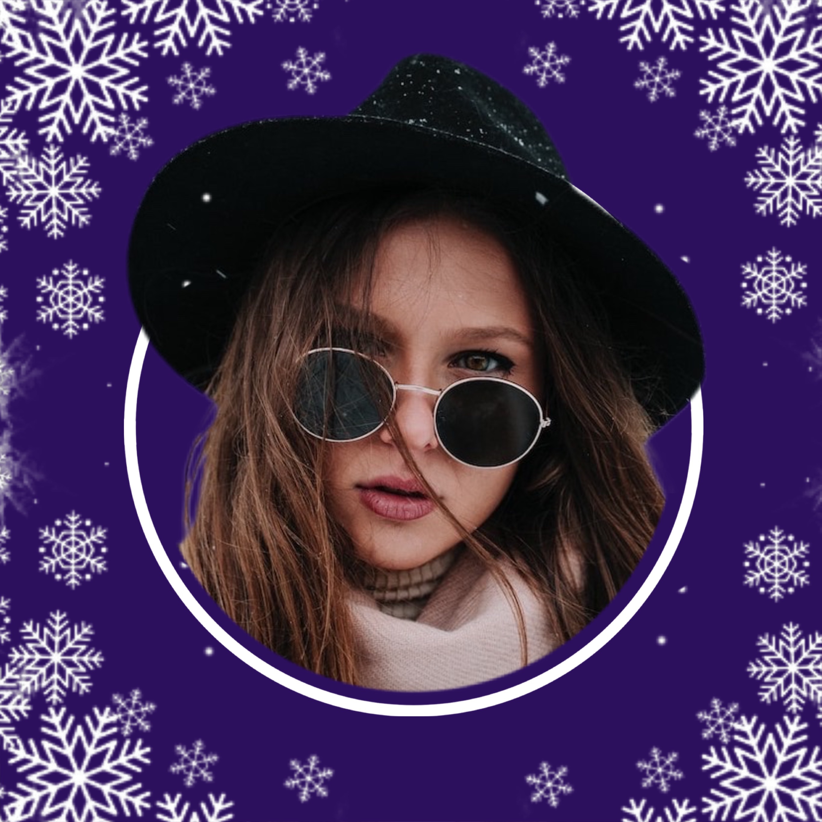 Profile Pic Winter Snow Purple, girl With a Hat And Sunglasses