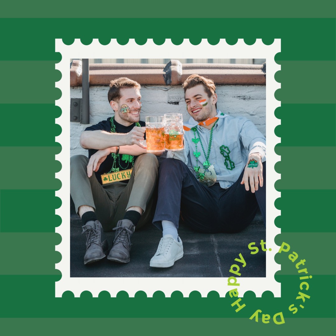 A Couple Of Men Sitting Next To Each Other St. Patrick'S Day Template