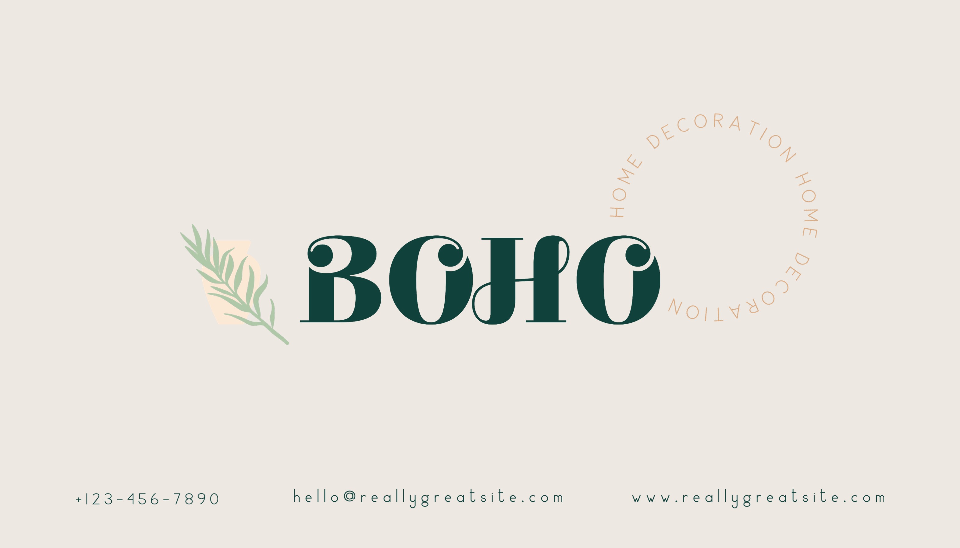 The Word Boho Written In Green Ink On A White Background Business Card Template