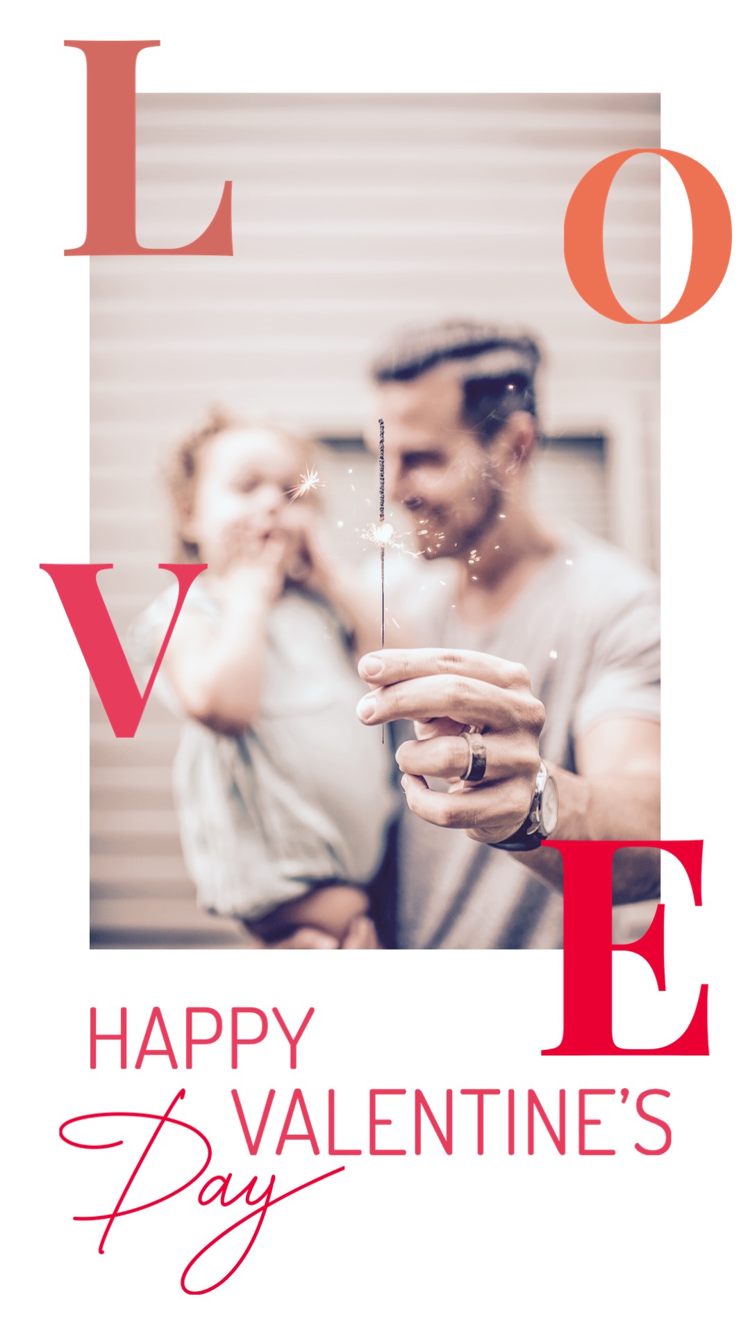 Dad holding his baby happy valentine's day love story template
