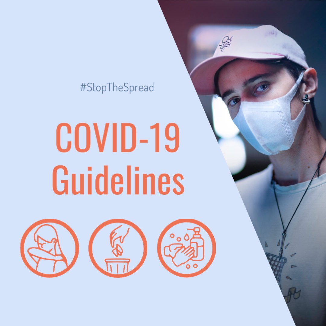 A Man Wearing A Face Mask With The Words Covidd - 19 Guidelines Covid 19 Template