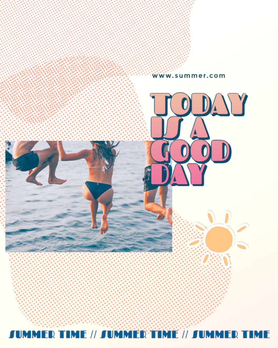 A Picture Of Two People Jumping Into The Water Retro Summer Template