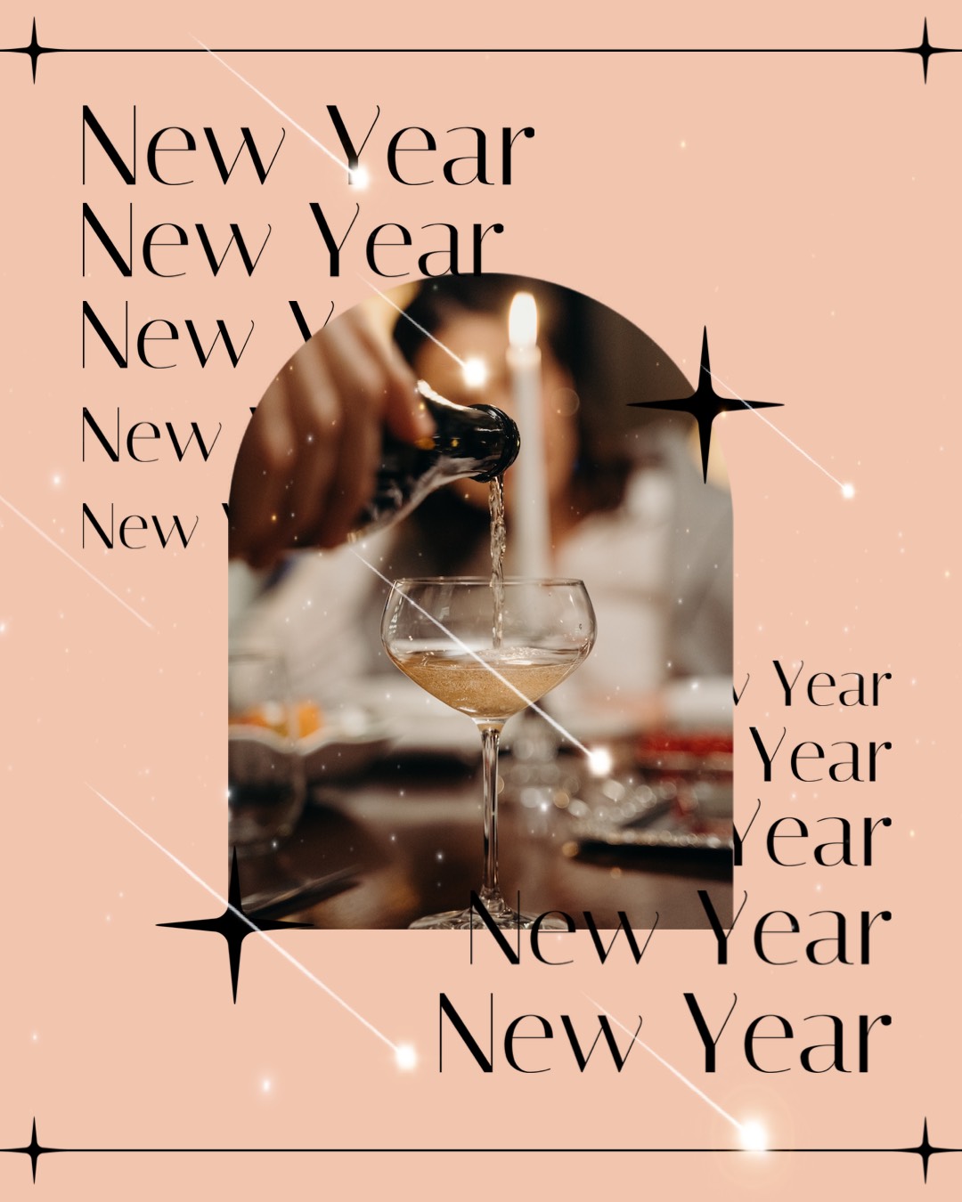 Pouring champagne in a glass for raising a toast Happy New Year template