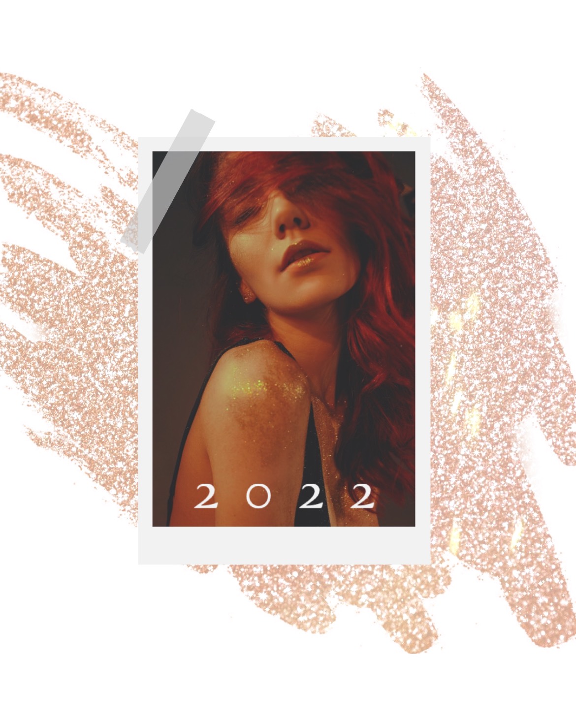 Woman 2022 pink glitters Happy New Year template