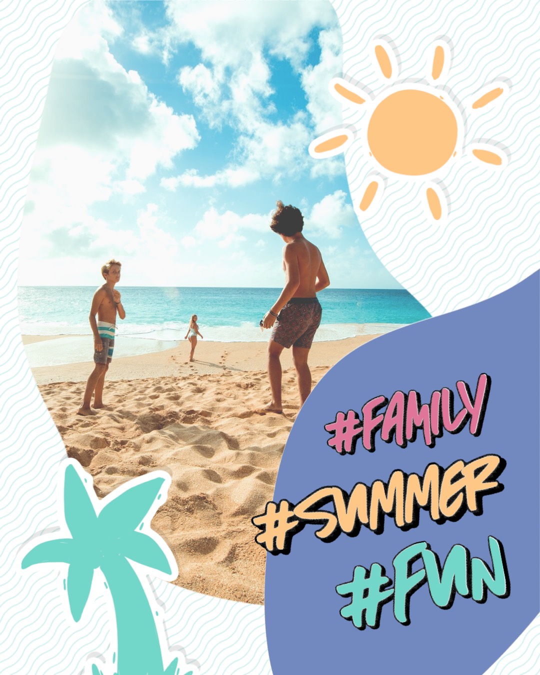 A Couple Of People Standing On Top Of A Sandy Beach Retro Summer Template