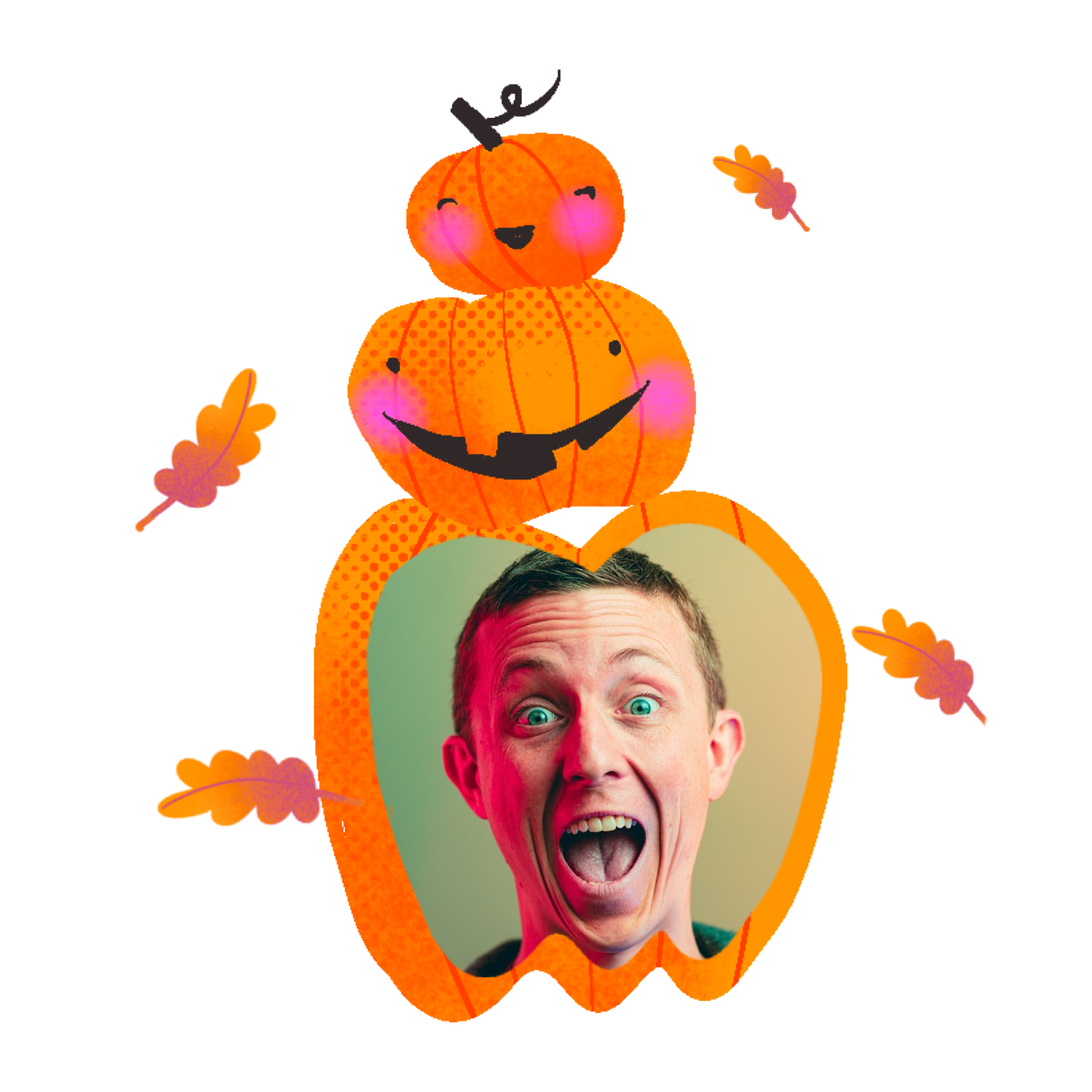A Picture Of A Man With A Pumpkin On Top Of Him Halloween Stickers Template