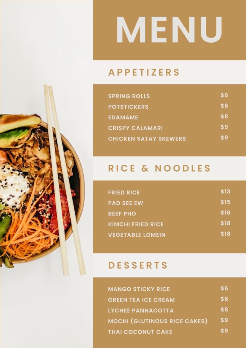 Asian restaurant menu template 