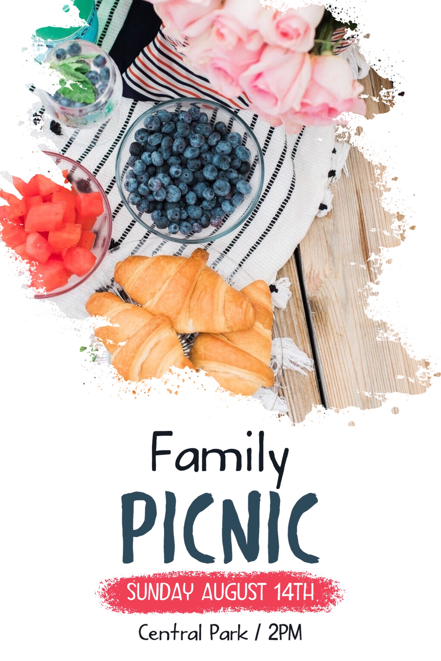 Family picnic with croissants on Sunday invitation template