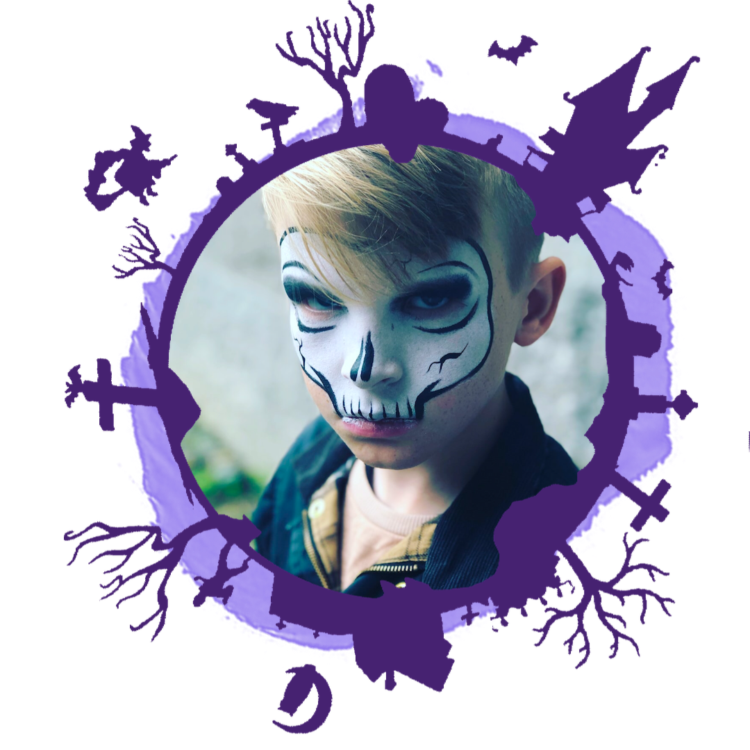 A Young Boy With A Skull Painted On His Face Halloween Stickers Template