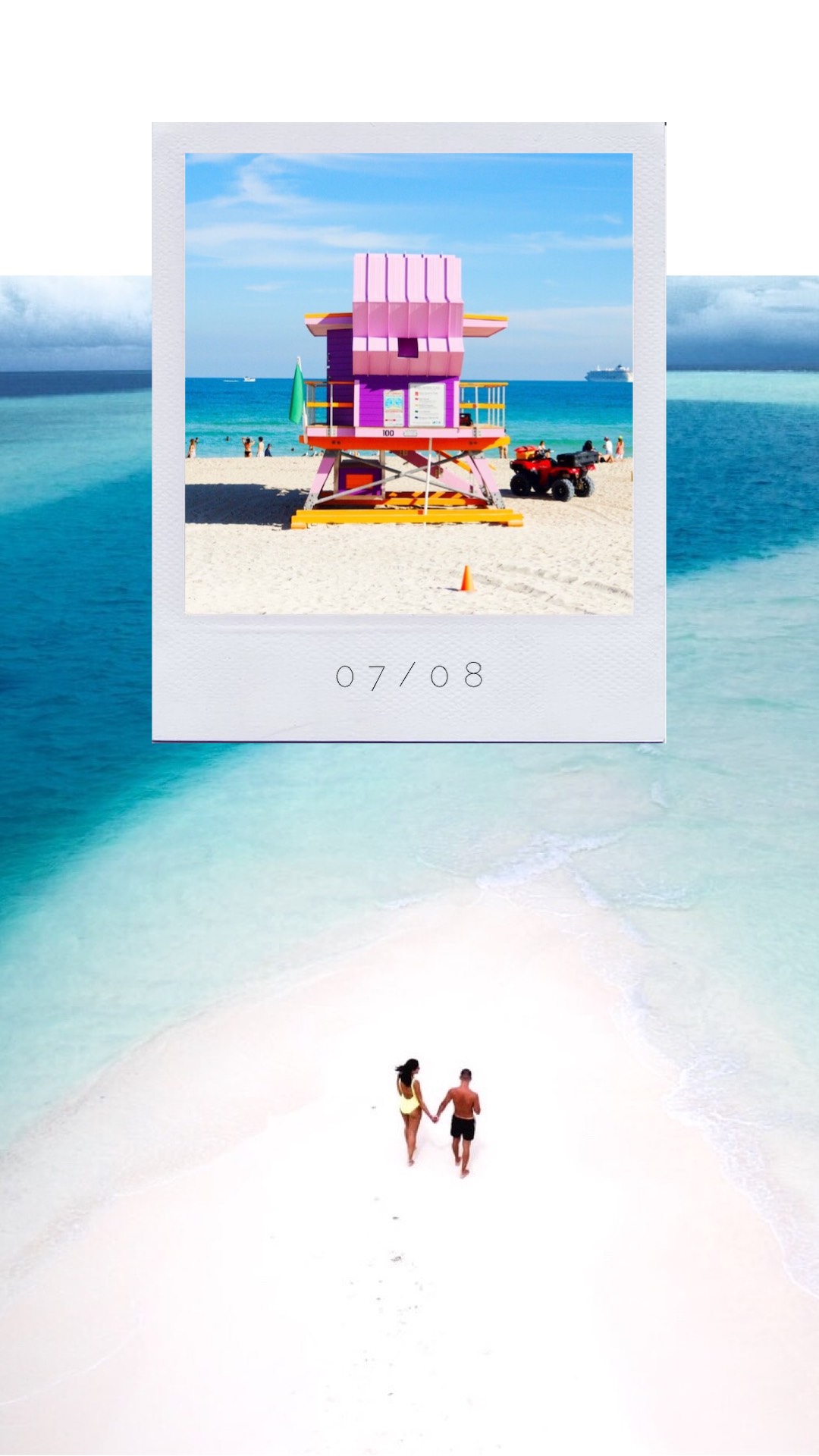 A Couple Of People Walking On A Beach Next To The Ocean Summer Story Template